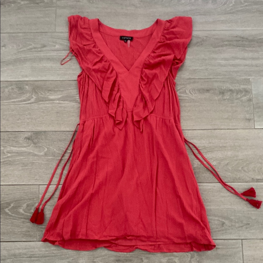 Red Ruffled V-Neck Dress